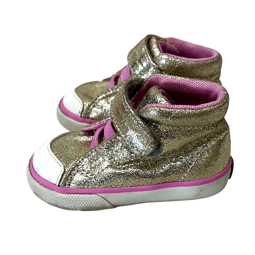 See Kai Run Toddler Girls Gold Metallic Sparkle Pink High Top Sneakers Size 4